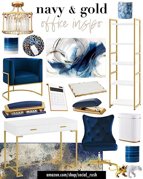 navy and gold office mood board