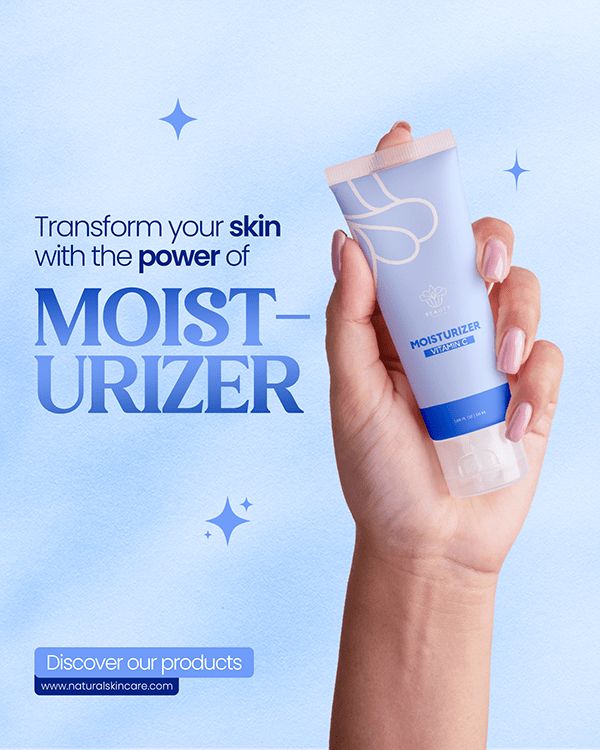 a hand holding a tube of moisturizer with the words transform your skin with the power of moister