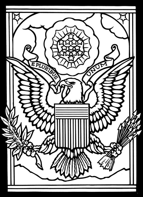 the great seal of the united states is shown in this black and white drawing,