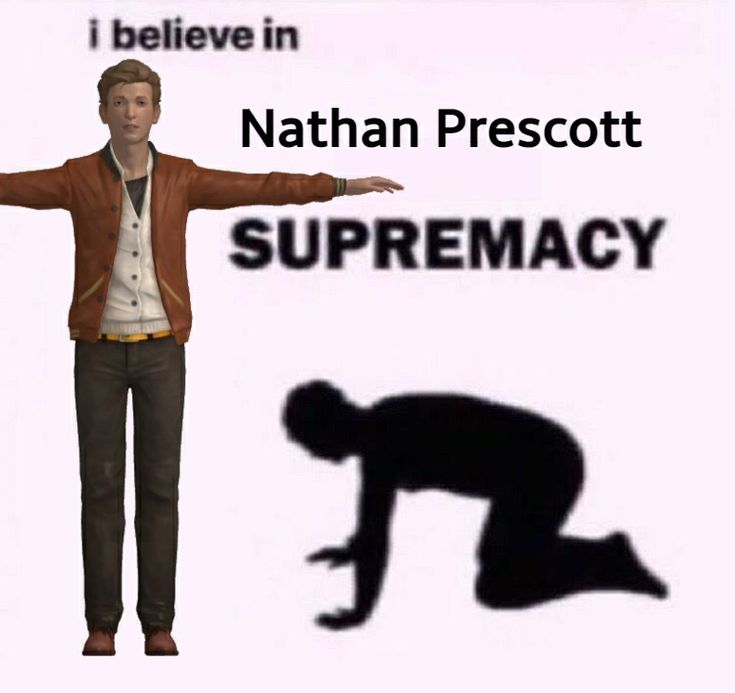 a man standing in front of a sign that says, i believe in nathan prescott