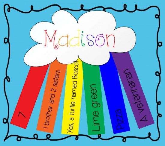 the word madison written in different languages on a blue background with rainbows and clouds