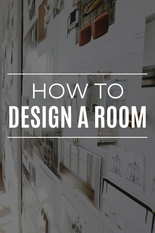 the words how to design a room in front of a wall with pictures on it