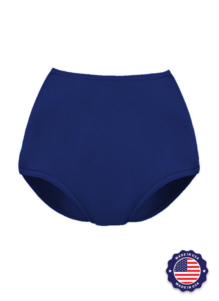 These High Waist Dance Briefs are made from high quality nylon/spandex. They’re great for show choir, dance, and cheer! They provide full coverage and you won't see skin when they spin. Please Note: Brief sizing is not the same as typical sizing. Check measurement chart to ensure you are purchasing the correct size. Features: Rise reaches small of waist Modest leg opening stays in place Hooks over dress hanger w/ loop Comfortable and durable elastic Fitted Blue Swimwear With Smoothing Feature, Fitted Blue Smoothing Swimwear, Fitted Blue Swimming Bottoms, Blue Micro-elastic Nylon Bottoms, Blue Full Coverage Bottoms, Blue Fitted Full Coverage Bottoms, Stretch Solid Bottoms For Cheerleading, Blue Fitted Swimwear For Training, Blue Fitted Training Swimwear