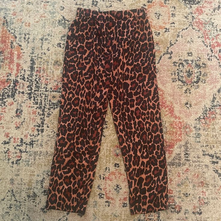 Ankle Length Pants, Never Been Worn. Leopard Print Cotton Pants For Spring, Cotton Leopard Print Pants For Spring, Stretch Leopard Print Cotton Bottoms, Stretch Cotton Leopard Print Bottoms, Fitted Leopard Print Pants For Summer, Stretch Leopard Print Bottoms, Stretch Leopard Print Long Pants, Casual Leopard Print Pants With Elastic Waistband, Casual Leopard Print Workwear Pants