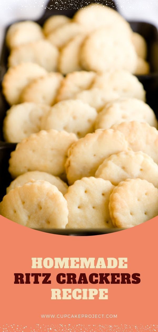 homemade ritz crackers recipe in a pan with text overlay that reads homemade ritz crackers recipe