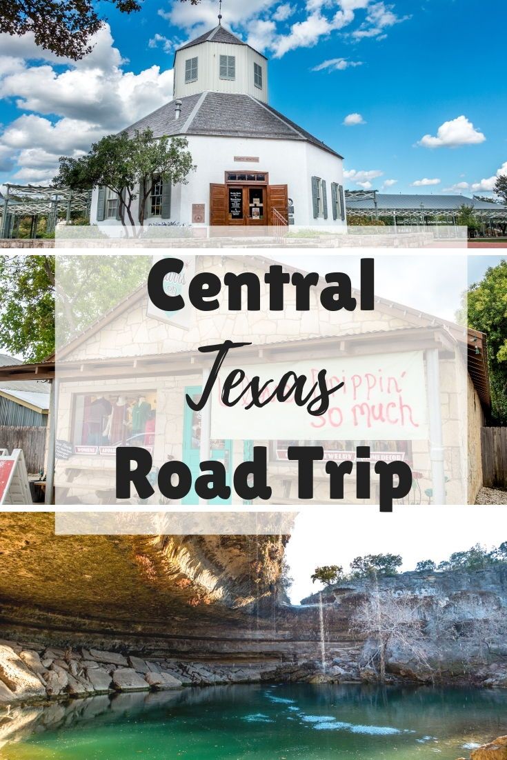 the central texas road trip with text overlaying it and an image of a church