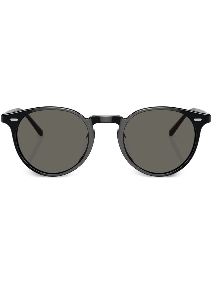 black acetate round frame grey tinted lenses straight arms curved tips These glasses come with a protective case. Oliver Peoples, Round Frame, Protective Cases, Sunglasses Accessories, Lenses, Women Accessories, Sunglasses, Grey, Frame