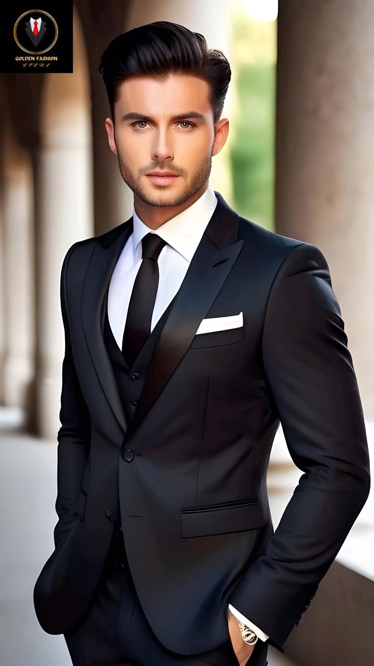 This is a Classy 3 Piece Suit by  GoldenFashionStore /crafted from high quality fabric and imported materials. Our products are handcrafted by experienced tailors who make sure the that the stitching is precise, lining is proper and the overall product is sturdy enough to not go out of shape for more than a few years. Also all our products have extra margins in their length, sleeves, sides so it's easily alterable if your size changes after some time. To see more available colours and designs in Slim Fit Party Suit, Party Slim Fit Suits, Party Slim Fit Suit In Suiting Fabric, Slim Fit Suiting Fabric Set For Groom, Groom's Tuxedo Suit, Groom's Tuxedo Suit In Suiting Fabric, Groom's Tuxedo Suits In Suiting Fabric, Groom's Tuxedo In Suiting Fabric, Black-tie Event Three-piece Suit With Suit Collar