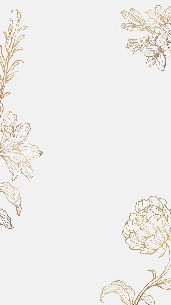 a white and gold background with flowers on it