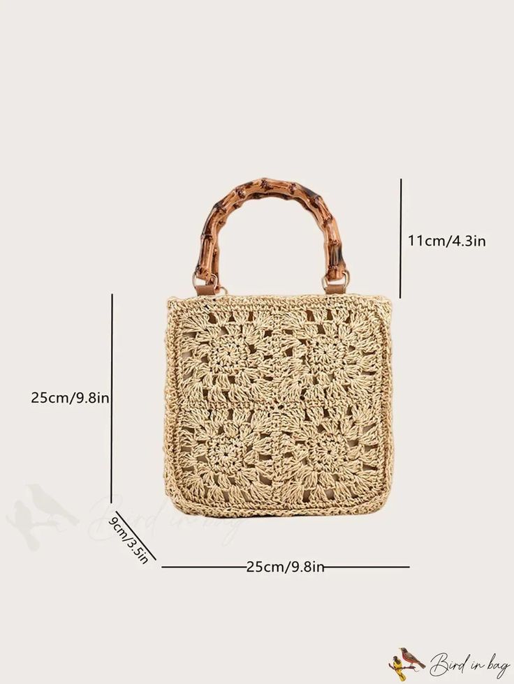 BirdinBag - Beach-Ready Double Handle Medium Straw Bag Beige Rectangular Straw Bag With Adjustable Handle, Summer Square Bag With Detachable Handle, Beige Straw Shoulder Bag With Adjustable Handle, Summer Rectangular Crochet Bag With Detachable Handle, Beige Square Hobo Bag With Adjustable Strap, Vacation Satchel With Detachable Double Handle, Trendy Rectangular Natural Color Bag, Beach Square Box Bag With Adjustable Strap, Summer Square Straw Bag With Detachable Handle