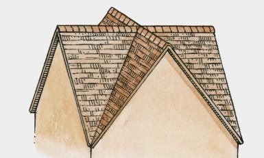 an illustration of two roof tops on top of each other in brown and tan tones