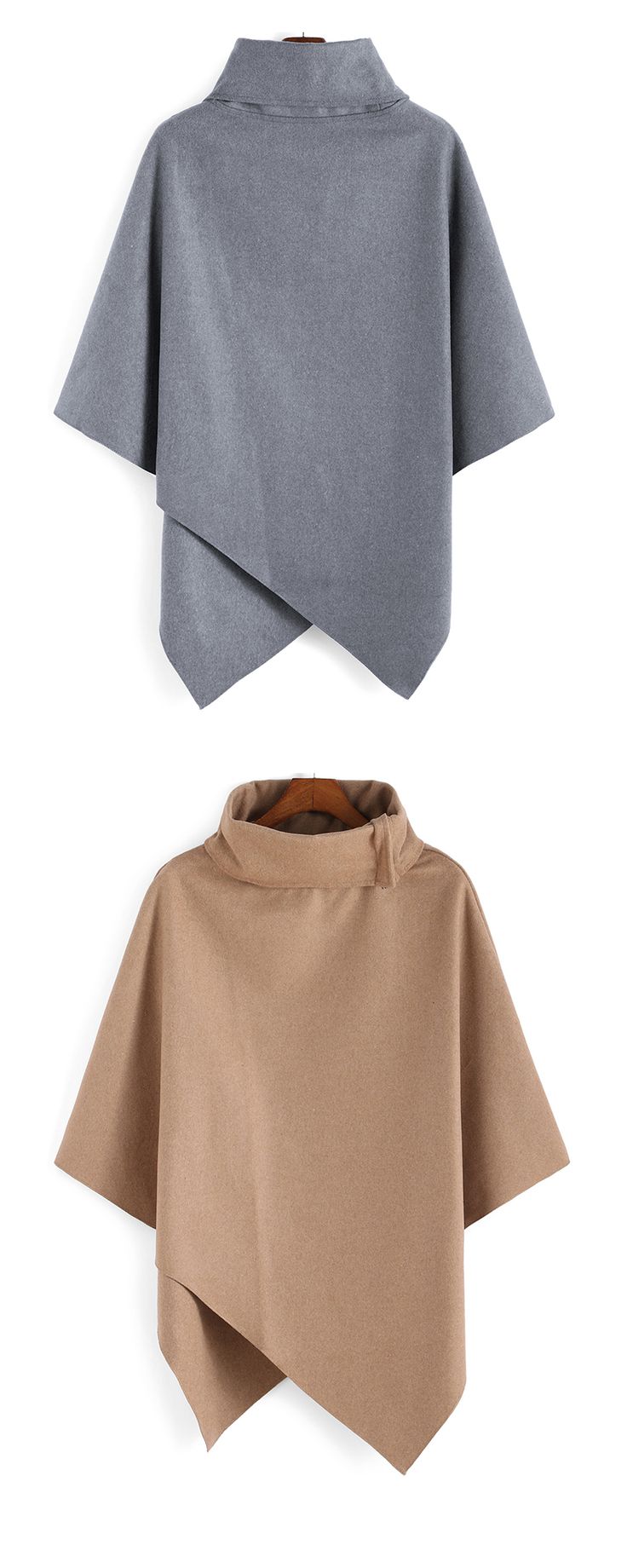 Turtleneck Woolen Asymmetrical Cape Khaki Coat at SHEIN . Cape or Sweater or Coat ? No ! All of them ! Asymmetrical Cape, Khaki Coat, Shein Sweater, Winter Travel Outfit, Fashion Diary, Gorgeous Style, Everyday Clothes, Sweater Turtleneck, Women Coats