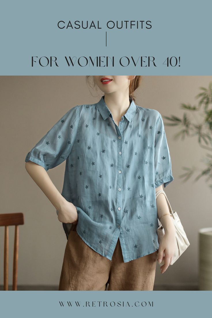 Linen tops for women, short sleeves blouses, loose soft casual, custom oversized tunic top, summer spring linen clothing, plus size clothing Short Sleeve Embroidered Shirt For Work, Embroidered Collared Tops For Work, Embroidered Collared Blouse Relaxed Fit, Embroidered Relaxed Fit Collared Blouse, Embroidered Collared Blouse With Relaxed Fit, Workwear Embroidered Short Sleeve Blouse, Embroidered Short Sleeve Workwear Blouse, Casual Embroidered Collared Blouse, Casual Collared Blouse With Embroidery