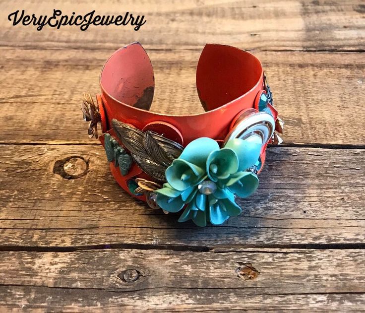 Repurposed Cuff Bracelet Upcycled Bangle Bracelet Vintage - Etsy Hippie Necklace, Elegant Red, Bracelet Vintage, Red Bead, May 11, Red Garnet, Arm Candy, Flower Brooch, Chandelier Earrings