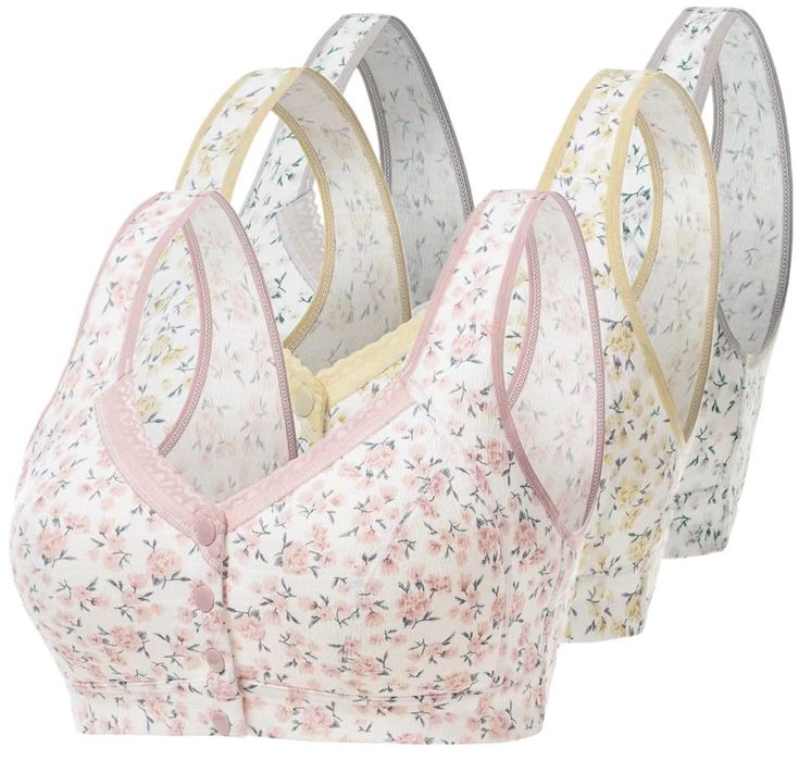 PRICES MAY VARY. 1. this special floral bra with flower pattern.no steel ring, comfortable, natural, relaxed; front button design for easy wearing; u-shaped back design that reduces wearing pressure and makes shoulders more comfortable. 2. select high-quality pure cotton fabric, delicate, non-irritating, safe, comfortable, healthy and environment-friendly; the fabric features soft & comfortable touch, moisture & perspiration absorption and good air permeability. 3.No underwire - with removable p Aesthetic Things To Buy On Amazon, Bra Closet, Floral Bras, Stuff On Amazon, Women Breast, Pink Bras, Bra Design, Shopping Wishlist, Bra Items