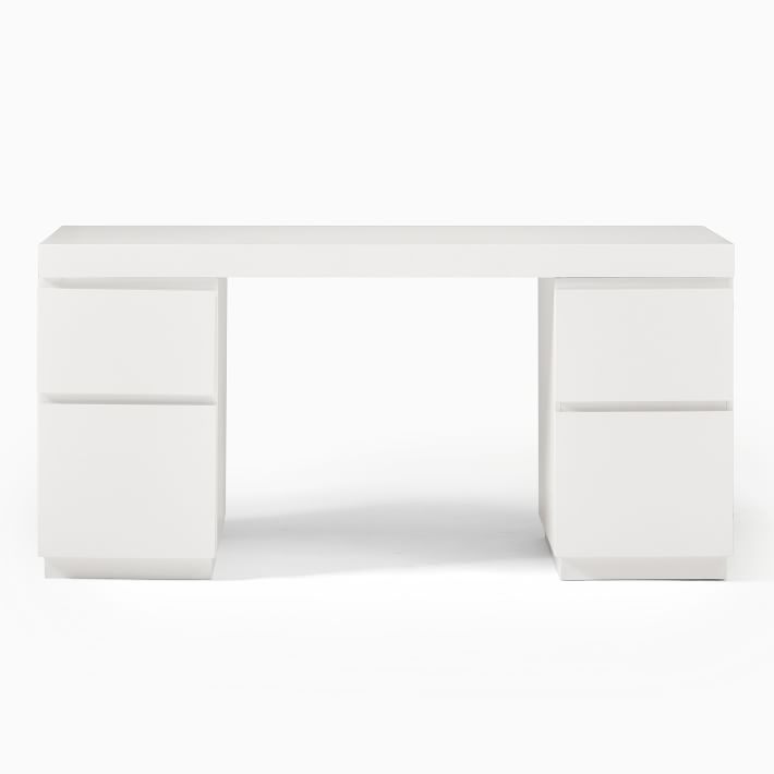 a white desk with two drawers on each side