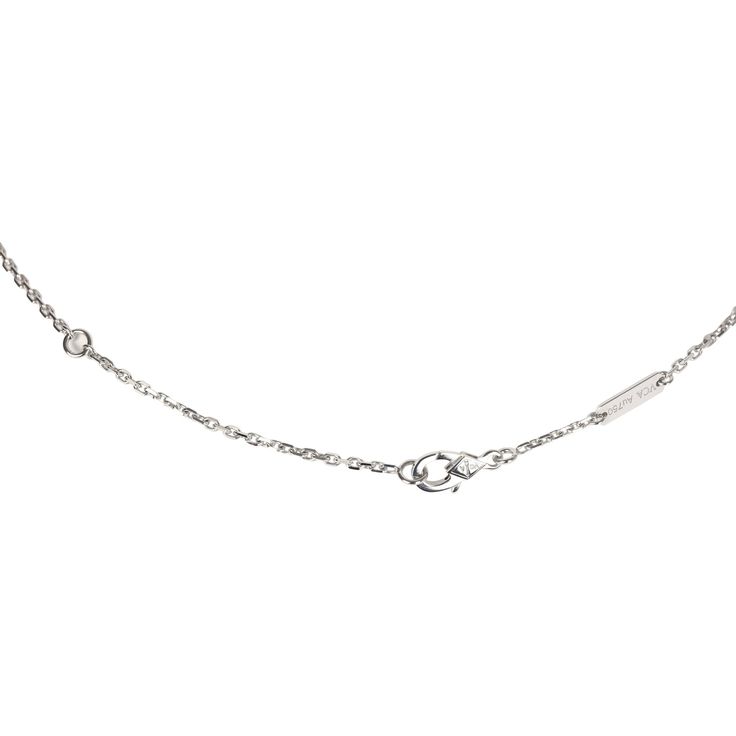 This Van Cleef & Arpels Small Frivole pendant necklace is of diamonds and Rhodium plated 18K white gold hardware, featuring small flower pendant encrusted with a total of 43 round diamonds and a hallmark lobster clasp closure.Origin: FranceCondition: New and never wornAccompanied by: VCA gift box, VCA green jewelry box, authenticity cardMeasurements: 8" Necklace Drop .5"x .5" Pendant Luxury Brilliant Cut Chain Necklace, Luxury Platinum Necklace With Diamond Cut, Fine Jewelry Gold Platinum Necklace, Luxury Cubic Zirconia Diamond Necklace With Cable Chain, Luxury White Gold Necklace With Diamond Accents, Luxury White Gold Chain Necklace With Adjustable Chain, Gold Diamond Cut Platinum Necklace, Luxury White Gold Chain Necklace For Anniversary, White Gold Cable Chain Wedding Jewelry