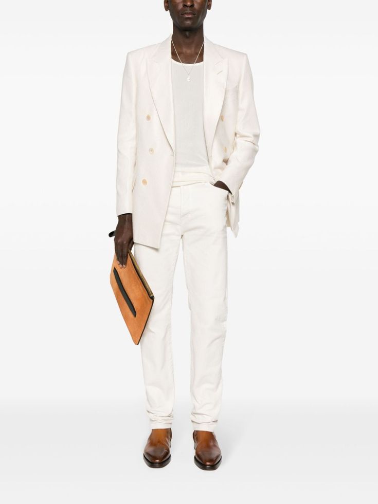 TOM FORD Cannete Atticus double-breasted Blazer - Farfetch Blazer White, Aviator Watch, Reebok Club C, Versace Outfit, Corduroy Blazer, Atticus, Balenciaga Triple S, Custom Watch, Double Breasted Blazer