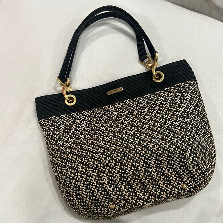 Eric Javits New York Black Creme Woven Shoulder Bag W Gold Hardware Very Very Light Wear Questions? Leave A Comment Below! Luxury Black Straw Bag With Handles, Luxury Black Straw Bag With Braided Handles, Elegant Straw Bag With Gold-tone Hardware For Daily Use, Elegant Straw Bag With Gold-tone Hardware For Travel, Elegant Double Handle Straw Bag For Shopping, Elegant Evening Straw Bag With Double Handle, Elegant Double Handle Straw Shopping Bag, Elegant Straw Bag With Gold-tone Hardware For Everyday Use, Elegant Everyday Straw Bag With Gold-tone Hardware