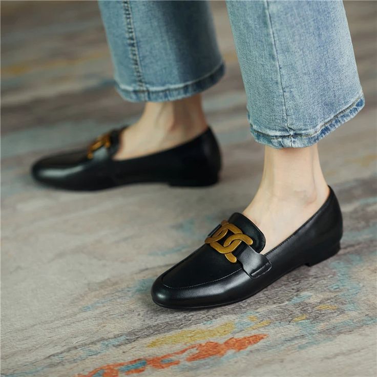 Borda Women's Flat Loafer Shoes | Ultrasellershoes.com – Ultra Seller Shoes Trendy Closed Toe Slip-ons For Work, Casual Spring Flats With Metal Feet, Trendy Closed Toe Synthetic Loafers, Trendy Synthetic Closed Toe Loafers, Spring Leather Shoes With Metal Feet And Round Toe, Office Synthetic Closed Toe Loafers, Medium Width Synthetic Loafers With Round Toe, Trendy Flat Heel Loafers With Metal Feet, Trendy Pointed Toe Loafers With Metal Feet