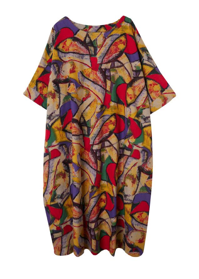 Plus Size O-Neck Print Pockets vacation Dress SummerFabric: Cotton 45%, Linen 55%Size & Fit: Fit: This garment fits true to size.Length: Size 5XL measures 46.8"from shoulder to hemBust: Great for any cup size. Waist: Loose Fit. Comfortable room throughout midsection.Hip: Loose Fit - room for hips. Hand Wash Cold. Oversized Printed Summer Dresses, Casual Loose Beach Dresses, Oversized Floral Print Dresses For Summer, Oversized Floral Print Summer Dresses, Relaxed Fit Loose Dress For Vacation, Relaxed Fit Loose Summer Dresses, Oversized Loose Dress For Vacation, Relaxed Fit Loose Beach Dress, Yellow Relaxed Fit Dress For Vacation