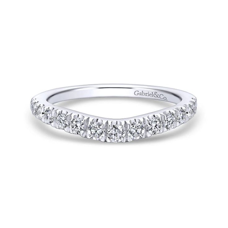 Gabriel & Co. "Hazel" Curved Diamond Wedding Band Luxury White Diamond Ring For Marriage, White Gold Solitaire Diamond Ring For Marriage, Elegant White Diamond Ring For Marriage, White Half Eternity Ring For Anniversary, Luxury White Wedding Ring, Luxury White Wedding Rings, White Half Eternity Diamond Ring For Anniversary, White Diamond Accent Rings For Marriage, White Diamond Ring For Marriage