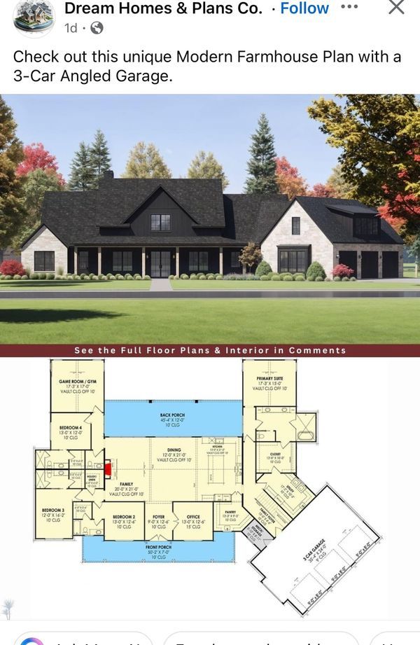 the floor plan for this modern farmhouse house is shown in an instagramtion post