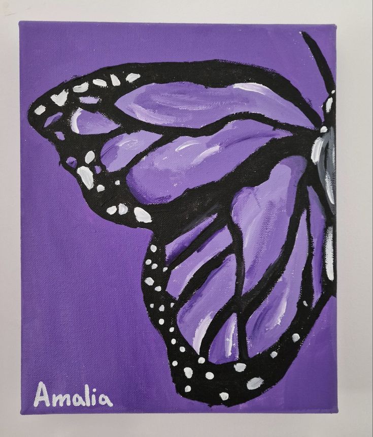 a painting of a purple and black butterfly