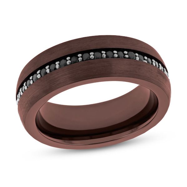 men's wedding band with black and white diamonds in 18k rose gold, 8mm