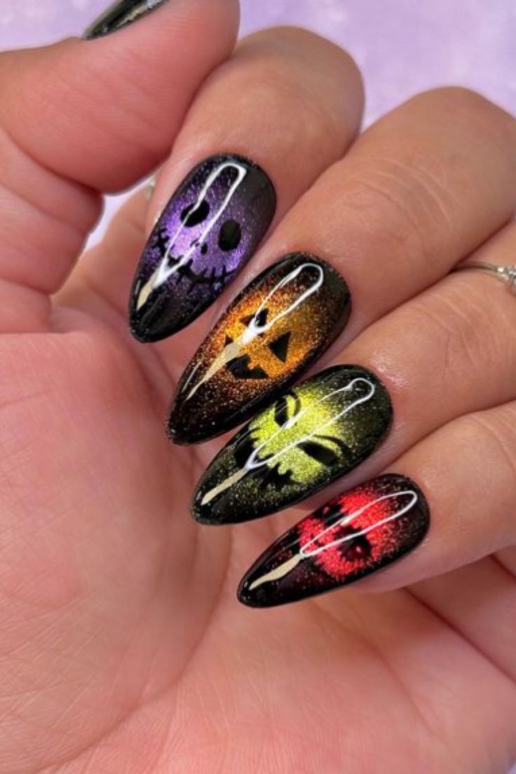 #ChicHalloweenNails #GlamNailArt #GhostlyNailDesigns #VampyNails #HalloweenNailInspo #GlamHalloweenStyle #NailArtTrends #HalloweenManicure Monster Nails, Dark Purple Nails, Halloween Nail Ideas, Horror Nails, Velvet Nails, Halloween Acrylic Nails, Goth Nails, Cat Eye Nails, Halloween Nail Designs