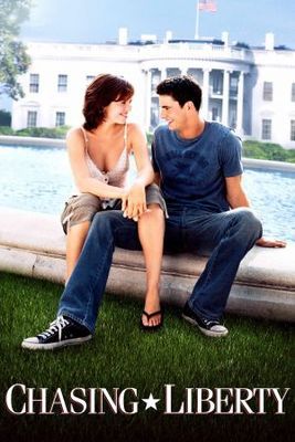 a movie poster for chasing liberty with a young man and woman sitting on a bench