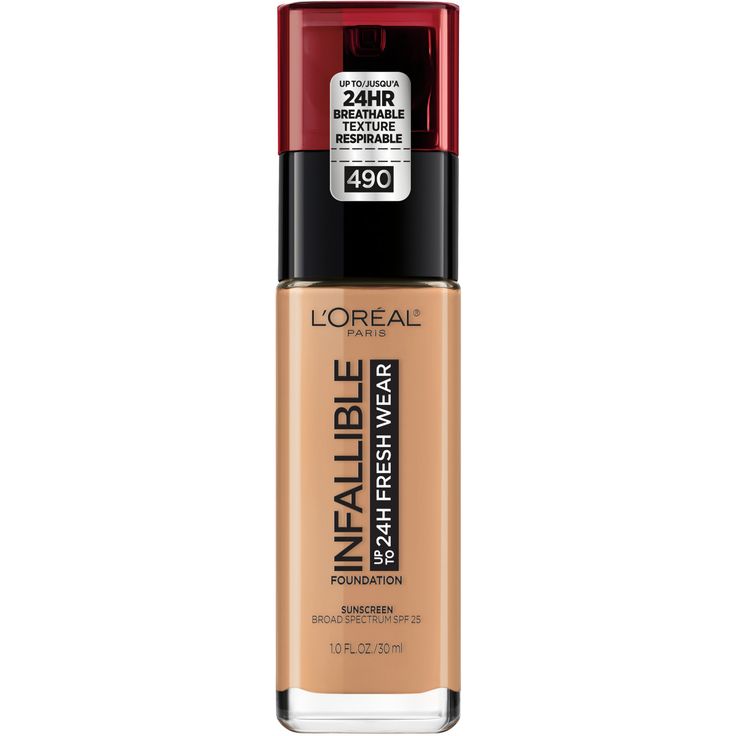 Infallible Fresh Wear 24HR Foundation -  L'Oral Infallible Fresh Wear 24HR Foundation is their most lightweight, breathable, longwear foundation. Defies transfer hour after hour.    Benefits     Up to 24 hour natural finish with buildable coverage Resists transfer, sweat and remains breathable all day Color stays true all day     Features     Advanced formula: The formula's three oil absorbers resist sweat, water, and transfer. Infused with SPF 25, non-comedogenic and suitable for all skin types Infallible Foundation, Best Drugstore Foundation, Paris Makeup, Foundation With Spf, Long Lasting Foundation, Loreal Paris Infallible, Drugstore Foundation, Lightweight Foundation, Cosmetics Ingredients