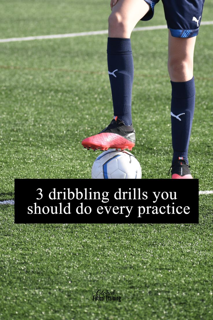 a person kicking a soccer ball on a field with the words 3 dribbling drills you should do every practice