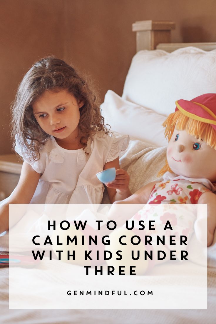 two children sitting on a bed with the text how to use a calming corner with kids under three