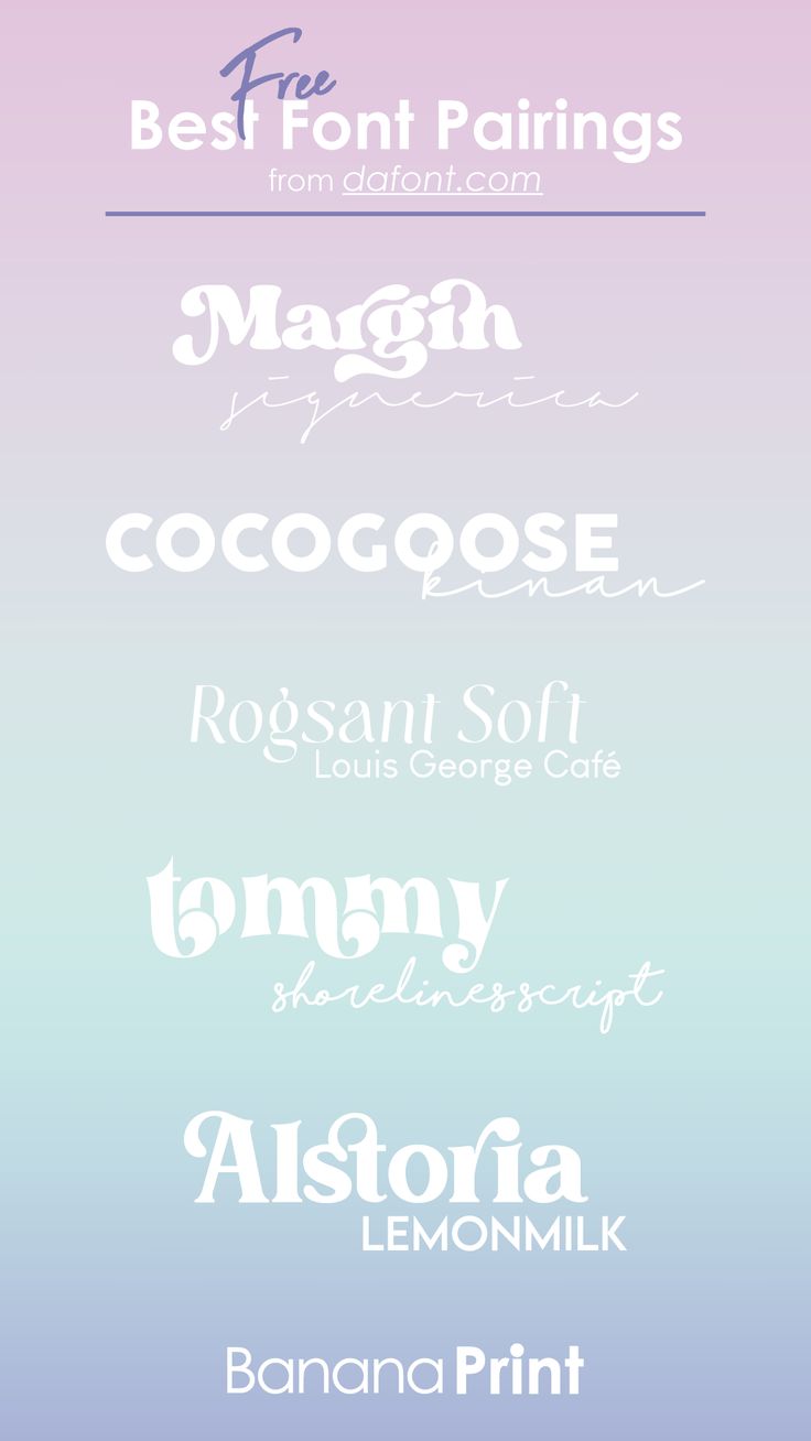 different font styles and colors are shown in this image