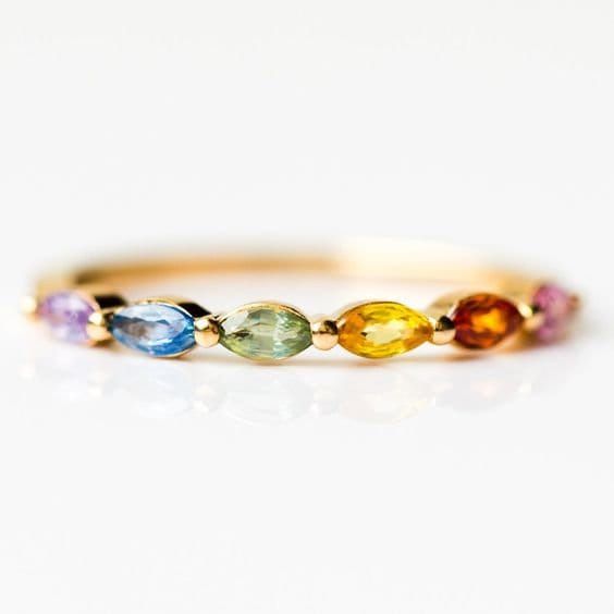 Multi Rainbow Sapphire Ring, Half Eternity Band Ring,wedding band Women Jewelry Stacking Matching Bridal Anniversary gift for her Promise by Finesilverdesignshop on Etsy Rainbow Colored Fine Jewelry Rings For Anniversary, Wedding Rainbow Multi-stone Rings, Rainbow Diamond Rings As Gifts, Elegant Rainbow Sapphire Ring As Gift, Elegant Rainbow Sapphire Ring Gift, Rainbow Multi-stone Wedding Jewelry, Rainbow Ring Jewelry For Wedding, Rainbow Multi-stone Jewelry For Wedding, Rainbow Cubic Zirconia Jewelry For Wedding