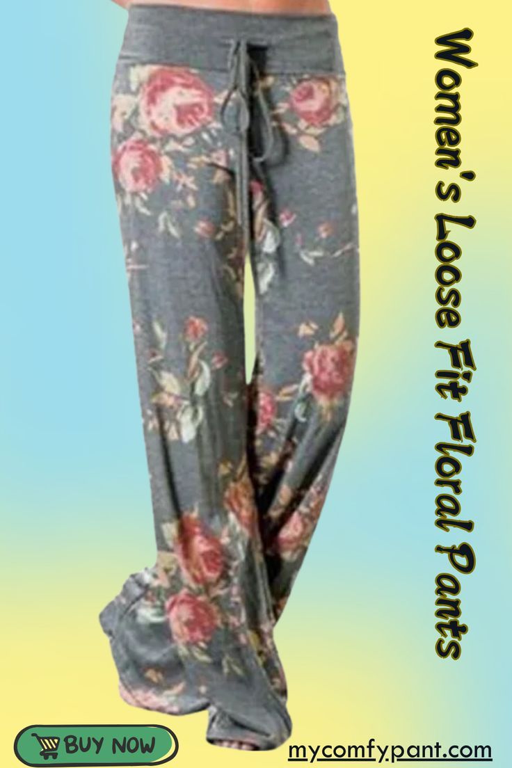 Women's Floral Pants Casual Floral Print Bottoms For Fall, Comfortable Spring Harem Pants With Elastic Waistband, Summer Floral Print Wide-leg Bottoms, Comfortable Spring Harem Pants For Loungewear, Summer Floral Print Cotton Wide Leg Pants, Spring Harem Pants, Floral Print High-waisted Cotton Pants, Casual Floral Print High-waisted Wide Leg Pants, Casual Floral Print Straight Pants