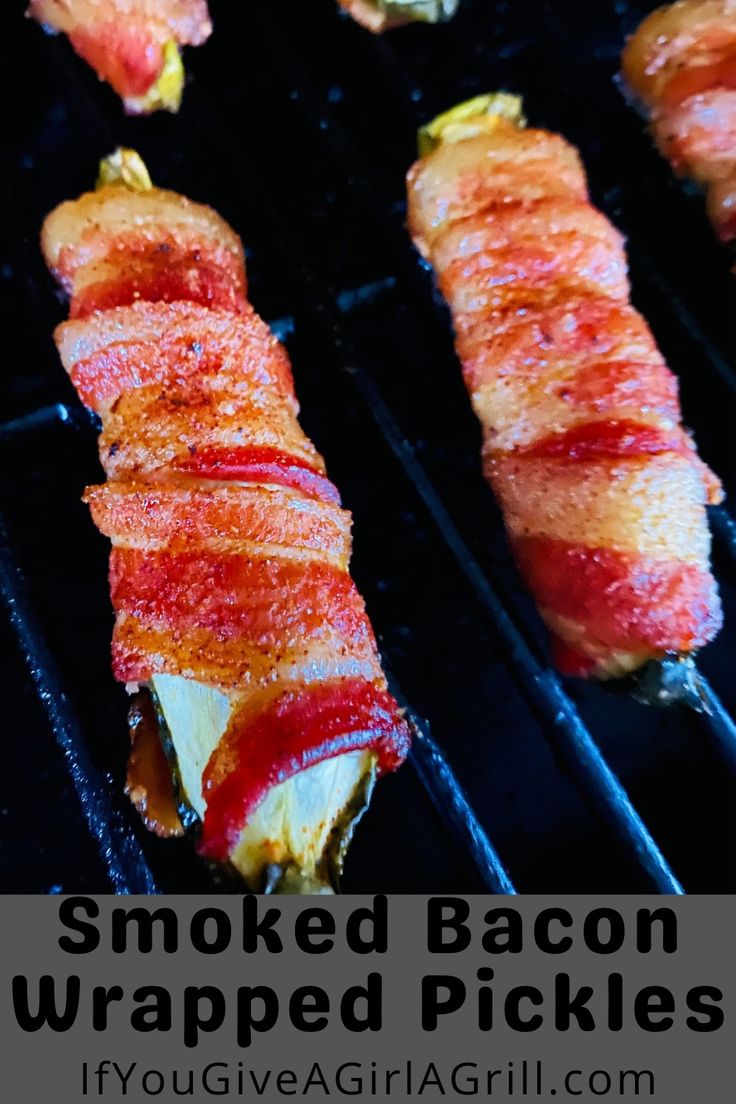 bacon wrapped pickles on the smoker Smoked Stuffed Pickles, Halloween Smoker Recipes, Bacon Wrapped Pickles On Smoker, Smoked Pickle Poppers, Bacon Wrapped Jalapenos In Smoker, Smoker Christmas Recipes, Smoker Recipes Appetizers, Smoked Bacon Wrapped Pickles, Easy Pellet Smoker Recipes