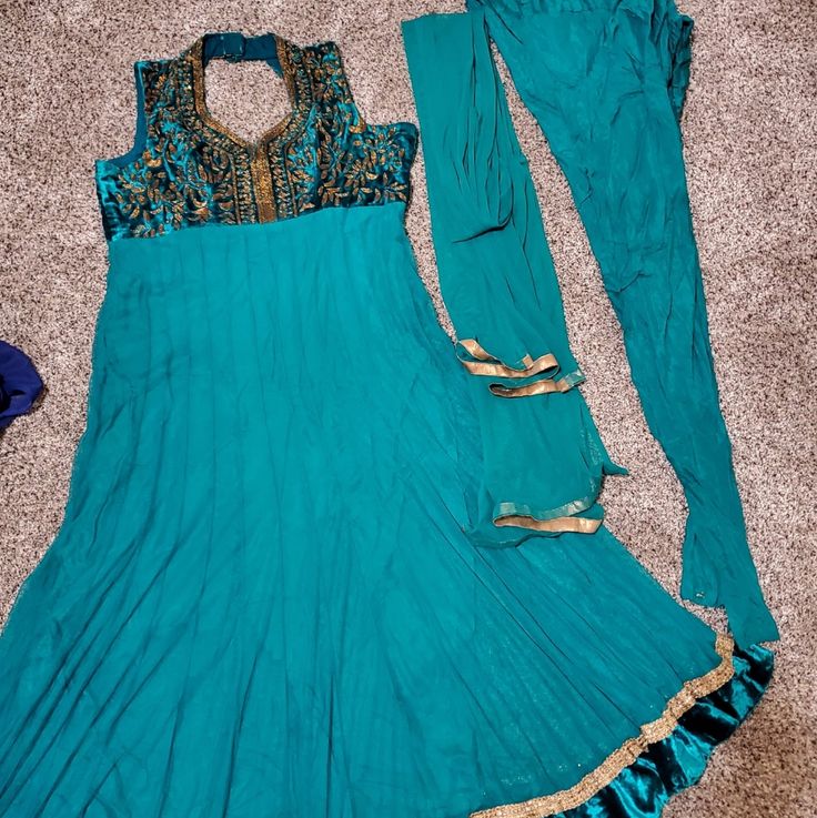 Beautiful Color Combination. Brand New Condition Fitted Blue Saree Dress, Traditional Fitted Turquoise Dresses, Fitted Traditional Turquoise Dresses, Fitted Blue Anarkali Set For Festive Occasions, Turquoise Traditional Fitted Dress, Fitted Turquoise Traditional Dresses, Fitted Blue Anarkali Set, Blue Fitted Anarkali Salwar Kameez, Fitted Turquoise Dress For Festive Occasions