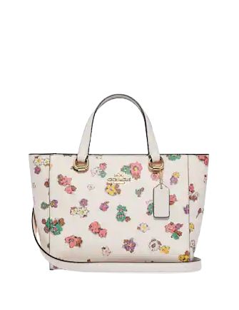 Floral Field, Mcm Logo, 7 H, Chalk, Satchel, Canvas, Floral, Fabric, Pattern