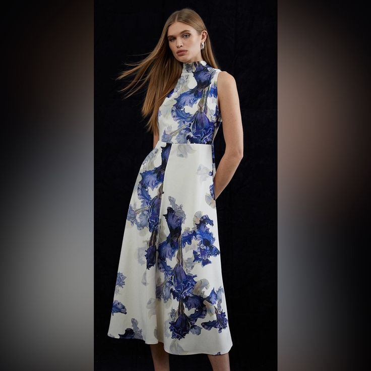 Using Nature As Her Muse, Art Director And Photographer Katarzyna Mroewska Has Collaborated With Karen Millen To Present A Limited-Collectionion Formal Wear Collection. Vibrant Florals Make This Dress An Elegant Choice For Every Occasion. This Piece Features A High Neck, Back Bow Detailing, Sleeveless Design And Midi Hemline. Style This Sophisticated Dress With Barely-There Heels For An Elegant Formal Wear Outfit. Floral Print Midi Hemline Sleeveless Design High Neck Bow Detail New Without Tags. Mockneck Dress, Vibrant Florals, Muse Art, Neck Bow, Sophisticated Dress, Printed Ties, Wearing Clothes, Karen Millen, Art Director