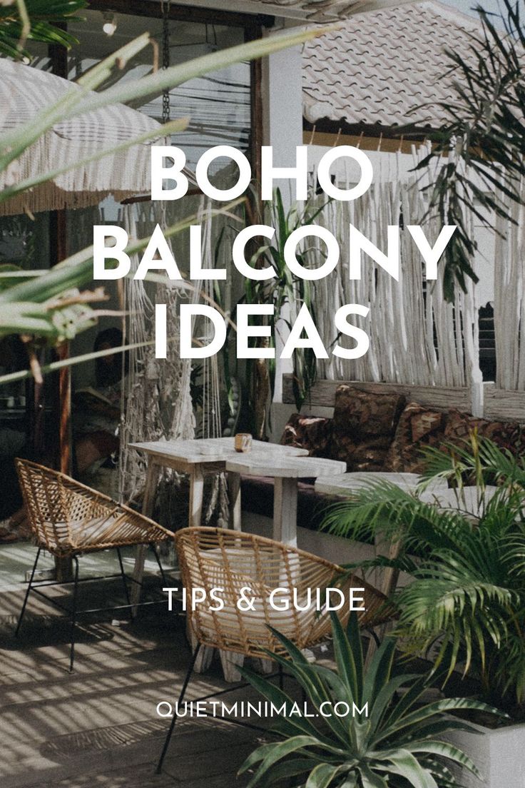 patio furniture with text overlay boho balcony ideas tips and guide on it