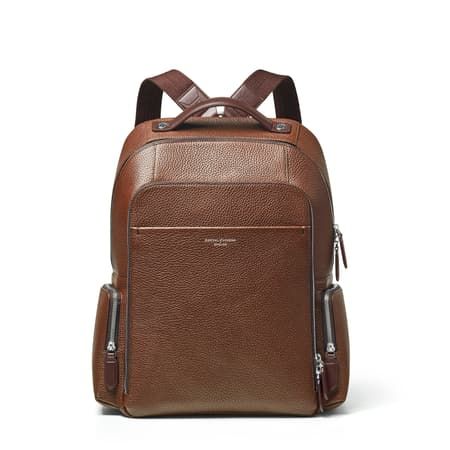 Reporter Zipped Brown Leather Backpack | Aspinal of London Brown Leather Backpack With Zipper For Commuting, Luxury Brown Backpack With Zipper Pocket, Luxury Leather Backpack With Zipper For Commuting, Business Leather Backpack With Zipper, Leather Business Backpack With Zipper Closure, Modern Travel Backpack With Smooth Grain, Luxury Business Backpack With Smooth Grain, Luxury Smooth Grain Backpack For Business, Brown Leather Backpack