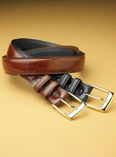 Burnished Calf Belts Brown Business Belt With Brass Buckle, Classic Brown Belt With Brass Buckle, Business Belt With Brass Buckle In Bridle Leather, Classic Bridle Leather Belt Buckle, Elegant Brown Belt Buckles With Brass Hardware, Classic Black Belt Buckles, Classic Leather Belts And Suspenders With Brass Buckle, Classic Brown Bridle Leather Belt, Business Leather Belts And Suspenders With Antique Buckle