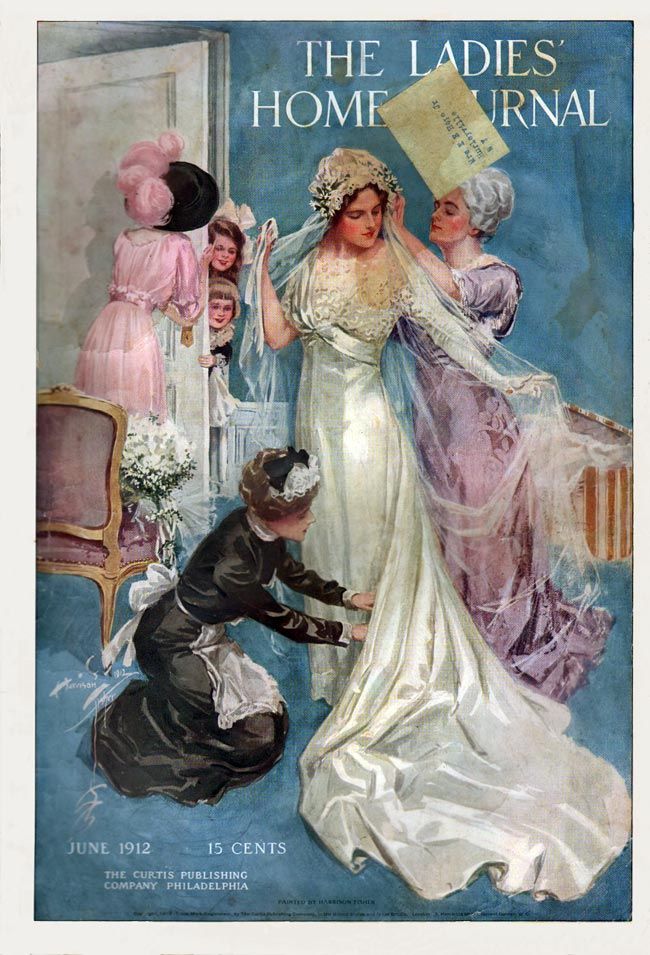 an advertisement for ladies's home journal featuring a woman in white dress and other women