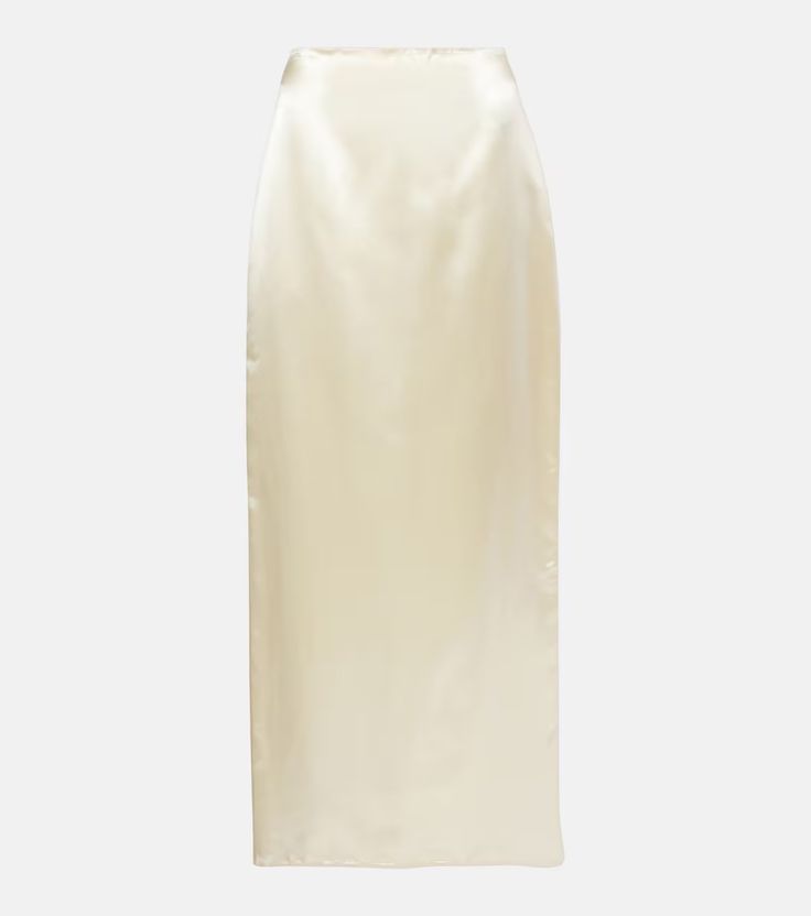 Bartelle satin maxi skirt in neutrals - The Row | Mytheresa Fitted Silk Maxi Skirt Midi Length, Formal Silk Midi Skirt, Silk Midi Length Maxi Skirt, Flowy Silk Midi Maxi Skirt, Flowy Silk Maxi Skirt, Midi Length, Formal Silk Bias Cut Skirt, Elegant Floor-length Satin Skirt, Formal Full-length Silk Maxi Skirt, Summer Wedding Silk Skirt