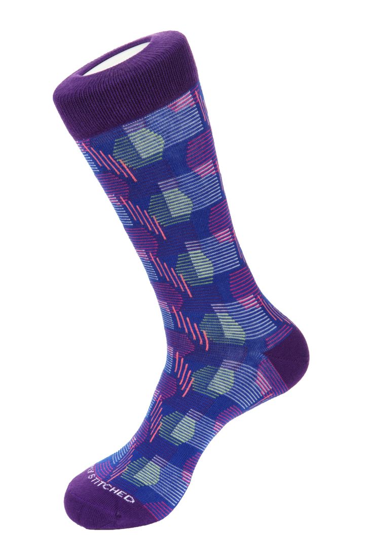 Retro Stripe Socks Multicolor Stretch Cotton Socks, Fitted Multicolor Cotton Socks, Comfortable Purple Cotton Socks, Purple Cotton Socks For Winter, Purple Cotton Winter Socks, Stripe Socks, Crew Sock, Retro Stripes, Striped Socks