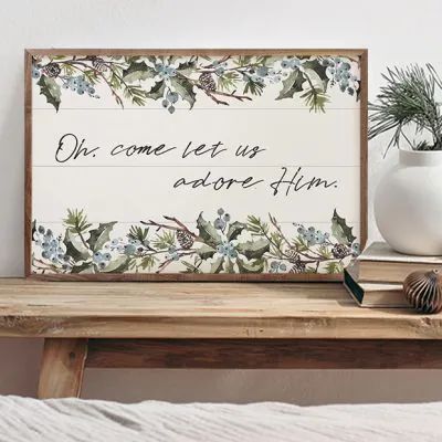 CELEBRATE THE SEASON | Shop Sales Events Antique Farmhouse Come Let Us Adore Him, Wooden Wall Signs, Framed Abstract, Natural Walnut, Green Wood, Wood Display, Home Decor Signs, Wood Home Decor, Antique Farmhouse