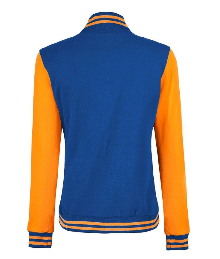 Blue and Yellow Letterman Jacket
Staying warm has never been so stylish. This women's blue and yellow fleece jacket features a rib-knit collar and button closure, two pockets on the front, long sleeves, and a rib-knit cuff. It is perfect for wearing to and from school, in gym class, on the soccer field, or wherever your day takes you! Wear it as a one-piece or with leggings underneath. The lightweight fleece fabric makes it easy to layer without feeling heavy. Winter Track Jacket With Contrast Color And Long Sleeves, Varsity Color Block Long Sleeve Outerwear, Blue Varsity Jacket With Ribbed Cuffs For Fall, Casual Blue Varsity Jacket, Blue Outerwear With Ribbed Cuffs For Fall, Navy Color Block Outerwear For Winter, Blue College Track Jacket With Pockets, Blue Sporty Varsity Jacket For Fall, Blue Track Jacket With Pockets For College