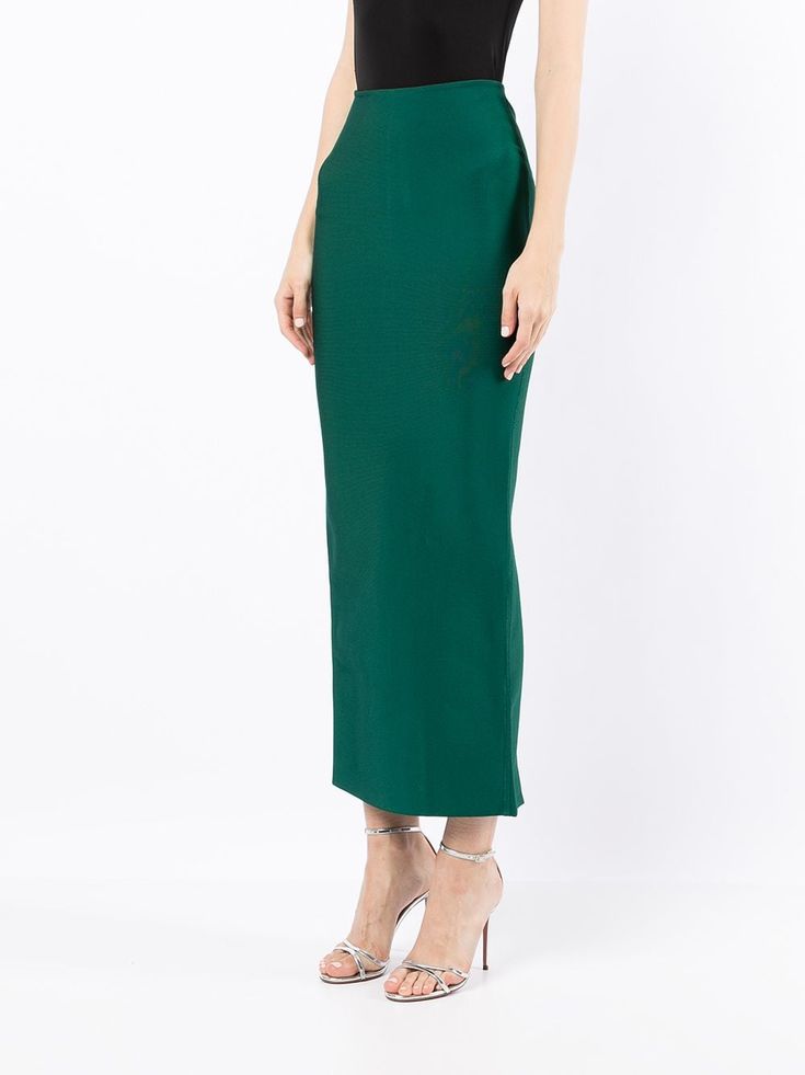 Shop Herve L. Leroux high-waisted fitted maxi skirt with Express Delivery - FARFETCH Fitted Maxi Skirt, Green Skirt, Ankle Length, Emerald Green, Maxi Skirt, High Waist, Emerald, High Waisted, Skirt